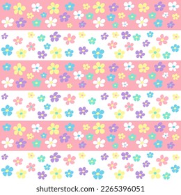 Pink and white flower pattern. Cute colourful chamomiles. Botanical background. Decor, fabric, textile, clothes. Banner, brochure, poster, card. Vector illustration.