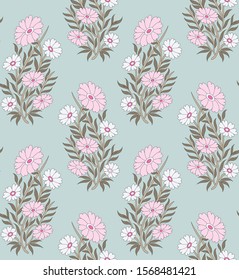 pink and white flower pattern on green background