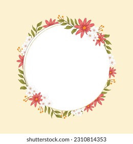 pink and white flowers frame cream background Free Vector