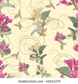 pink and white flowers, seamless background