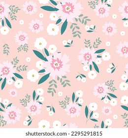 pink and white flowers seamless pattern