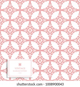 Pink and white geometric seamless pattern. Minimal pattern. Vintage. Ornament. Great for fabric and textile, wallpaper, packaging or any desired idea. 