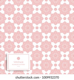 Pink and white geometric seamless pattern. Ornament. Minimal pattern. Vintage. Great for fabric and textile, wallpaper, packaging or any desired idea. 