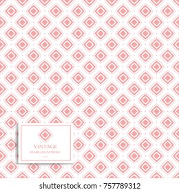 Pink and white geometric seamless pattern. Rhombus. Minimal pattern. Vintage. Great for fabric and textile, wallpaper, packaging or any desired idea. 