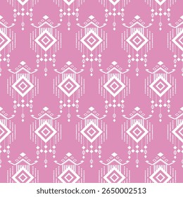 Pink White Geometry Seamless Pattern Native American Indian Style Navajo Ethnic Aztec Abstract Decorative Traditional Vector 