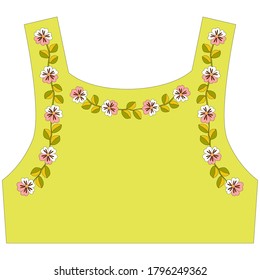 Pink, white geranium,leafs green, stylized vector flowers,hand-drawn,ornament pattern for embroidery on the neckline of the sundress, armhole sleeves, for a lady, postcard printing, pattern for ribbon