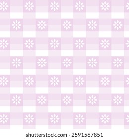Pink and white gingham pattern with flowers