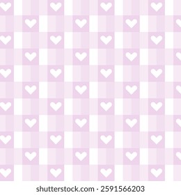Pink and white gingham pattern with hearts