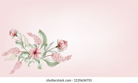 Pink and white gradient mesh background decorated with flowers nice for card