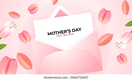 Pink white and green vector beautiful and simple style background for mother's day celebration