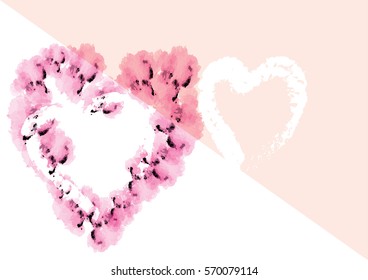 pink and white heart brush sketch watercolor design for card