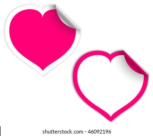 Pink and white heart labels / stickers (vector)