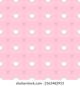 Pink and white heart seamless pattern. Cute polka dot-inspired romantic design. Perfect Valentine’s day background for love-themed projects.