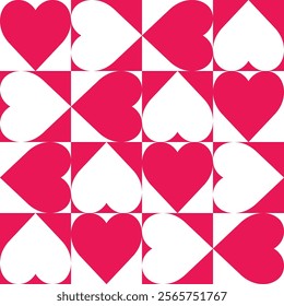 pink and white heart in square shape seamless pattern