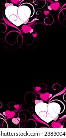 pink and white hearts with decorative elements on a black background