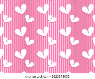 Pink and white hearts seamless pattern.