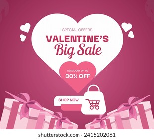 Pink And White Illustrative Valentine’s Big Sale Facebook  Post
 