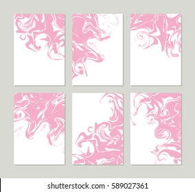 Pink and white ink texture template frames set. Vector illustration.