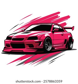 Pink and white Japanese Drift Racing Car vector