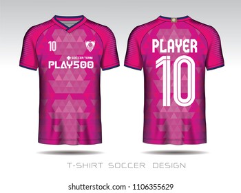 Pink and white layout football sport t-shirt design. Template front, back view. Soccer kit national team shirt mock up. Vector Illustration.