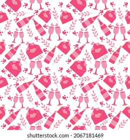 Pink And White Love Theme Seamless Pattern Background.
