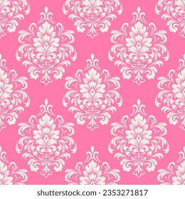 Pink and white luxury vector seamless pattern. Ornament, Traditional, Ethnic, Arabic, Turkish, Indian motifs. Great for fabric and textile, wallpaper, packaging design or any desired idea.