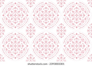 Pink and white luxury vector seamless pattern. Ornament, Traditional, Ethnic, Arabic, Turkish, Indian motifs. Great for fabric and textile, wallpaper, packaging design or any desired idea.