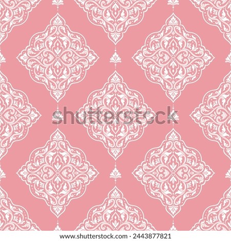 Pink and white luxury vector seamless pattern. Ornament, Traditional, Ethnic, Arabic, Turkish, Indian motifs. Great for fabric and textile, wallpaper, packaging design or any desired idea.