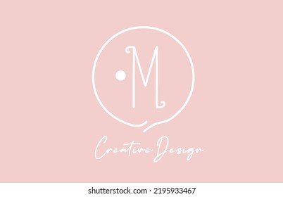 pink white M alphabet letter logo icon design with circle and vintage style. Creative template for business and company