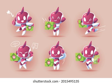 pink white modern robot mascot delivery object