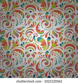 Pink, white and orange seamless background flower ornament pattern. Abstract arabesque background for greeting card, presentation or wedding invitations. Traditional vector gothic damask background.