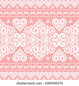 Pink and white ornamental seamless pattern. Vintage, paisley elements. Ornament. Traditional, Ethnic, Turkish, Indian motifs. Great for fabric and textile, wallpaper, packaging or any desired idea