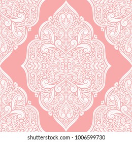 Pink and white ornamental seamless pattern. Vintage, paisley elements. Ornament. Traditional, Ethnic, Turkish, Indian motifs. Great for fabric and textile, wallpaper, packaging or any desired idea
