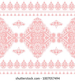 Pink and white ornamental seamless pattern. Vintage, paisley elements. Ornament. Traditional, Ethnic, Turkish, Indian motifs. Great for fabric and textile, wallpaper, packaging or any desired idea