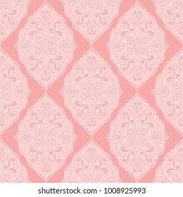 Pink and white ornamental seamless pattern. Vintage, paisley elements. Ornament. Traditional, Ethnic, Turkish, Indian motifs. Great for fabric and textile, wallpaper, packaging or any desired idea