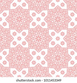 Pink and white ornamental seamless pattern. Vintage, paisley elements. Ornament. Traditional, Ethnic, Turkish, Indian motifs. Great for fabric and textile, wallpaper, packaging or any desired idea