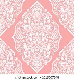 Pink and white ornamental seamless pattern. Vintage, paisley elements. Ornament. Traditional, Ethnic, Turkish, Indian motifs. Great for fabric and textile, wallpaper, packaging or any desired idea