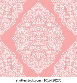 Pink and white ornamental seamless pattern. Vintage, paisley elements. Ornament. Traditional, Ethnic, Turkish, Indian motifs. Great for fabric and textile, wallpaper, packaging or any desired idea