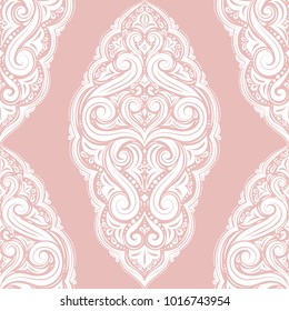 Pink and white ornamental seamless pattern. Vintage, paisley elements. Ornament. Traditional, Ethnic, Turkish, Indian motifs. Great for fabric and textile, wallpaper, packaging or any desired idea