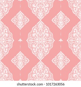 Pink and white ornamental seamless pattern. Vintage, paisley elements. Ornament. Traditional, Ethnic, Turkish, Indian motifs. Great for fabric and textile, wallpaper, packaging or any desired idea