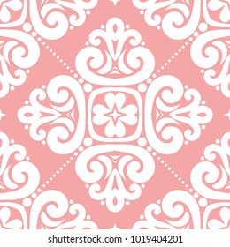 Pink and white ornamental seamless pattern. Vintage, paisley elements. Ornament. Traditional, Ethnic, Turkish, Indian motifs. Great for fabric and textile, wallpaper, packaging or any desired idea