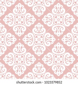 Diseño transparente ornamental rosa y blanco. Vintage. Elegante textura clásica. Damasco, elementos victorianos, barrocos y paisajes. Excelente para tejidos y tejidos, papel pintado, embalaje o cualquier idea deseada.