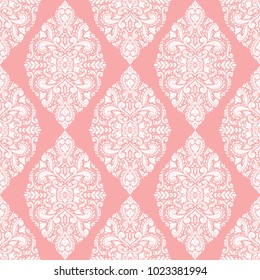 Pink and white ornamental seamless pattern. Vintage, paisley elements. Ornament. Traditional, Ethnic, Turkish, Indian motifs. Great for fabric and textile, wallpaper, packaging or any desired idea