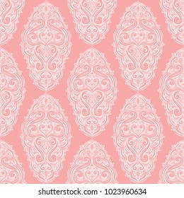 Pink and white ornamental seamless pattern. Vintage, paisley elements. Ornament. Traditional, Ethnic, Turkish, Indian motifs. Great for fabric and textile, wallpaper, packaging or any desired idea