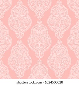 Pink and white ornamental seamless pattern. Vintage, paisley elements. Ornament. Traditional, Ethnic, Turkish, Indian motifs. Great for fabric and textile, wallpaper, packaging or any desired idea