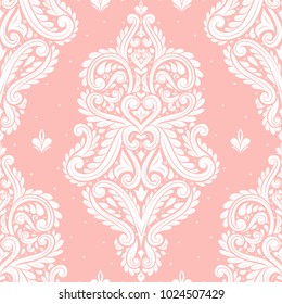 Pink and white ornamental seamless pattern. Vintage, paisley elements. Ornament. Traditional, Ethnic, Turkish, Indian motifs. Great for fabric and textile, wallpaper, packaging or any desired idea
