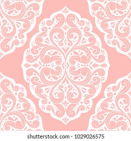 Pink and white ornamental seamless pattern. Vintage, paisley elements. Ornament. Traditional, Ethnic, Turkish, Indian motifs. Great for fabric and textile, wallpaper, packaging or any desired idea