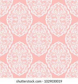 Pink and white ornamental seamless pattern. Vintage, paisley elements. Ornament. Traditional, Ethnic, Turkish, Indian motifs. Great for fabric and textile, wallpaper, packaging or any desired idea