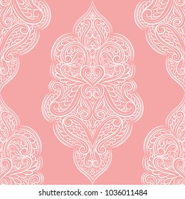 Pink and white ornamental seamless pattern. Vintage, paisley elements. Ornament. Traditional, Ethnic, Turkish, Indian motifs. Great for fabric and textile, wallpaper, packaging or any desired idea