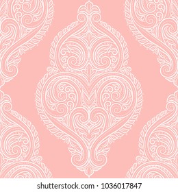 Pink and white ornamental seamless pattern. Vintage, paisley elements. Ornament. Traditional, Ethnic, Turkish, Indian motifs. Great for fabric and textile, wallpaper, packaging or any desired idea